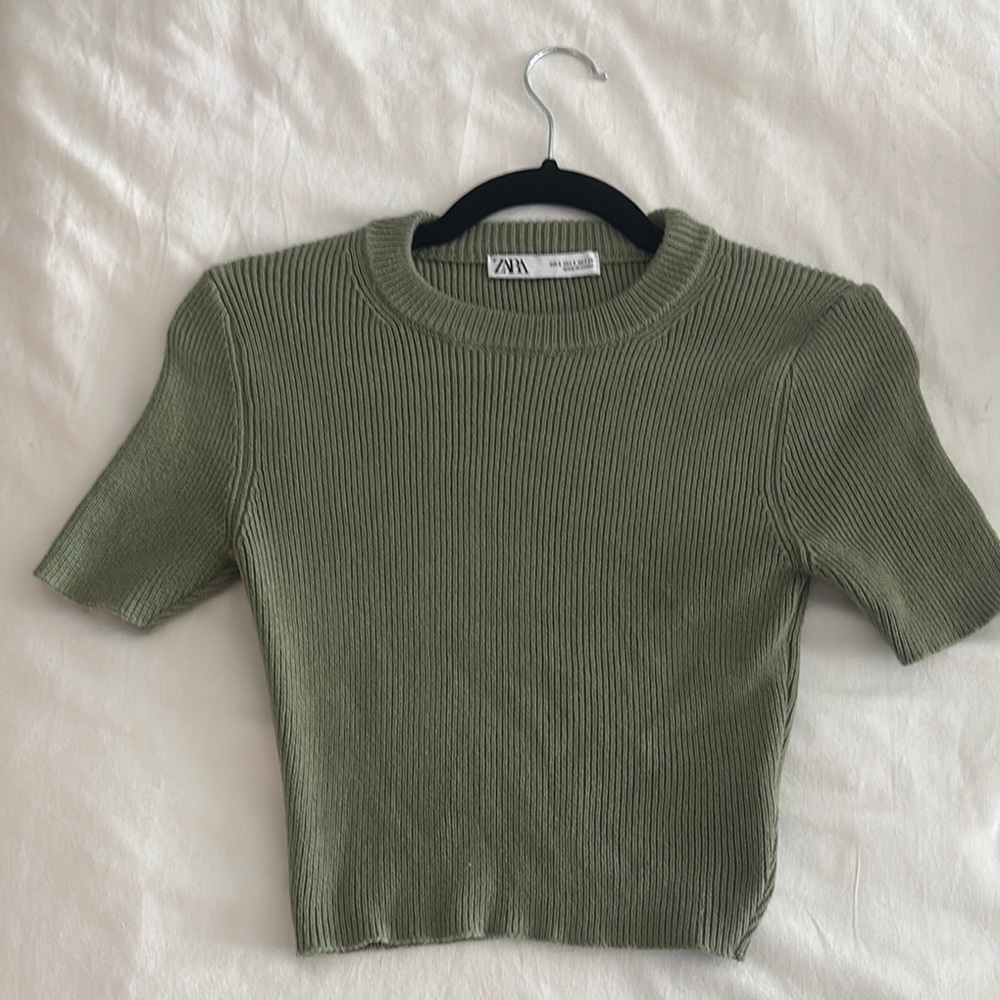 Zara Olive Green Ribbed Knit Top